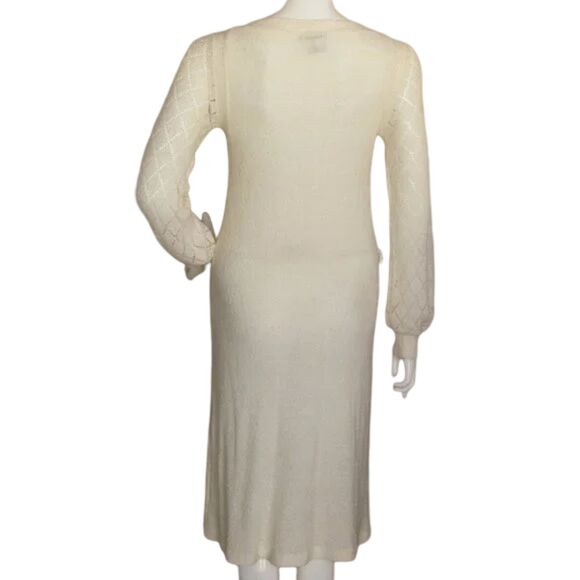 Vintage Knit Midi Dress, S, Ivory Acrylic, Long sleeves, Pointelle, 70s - Picture 8 of 13